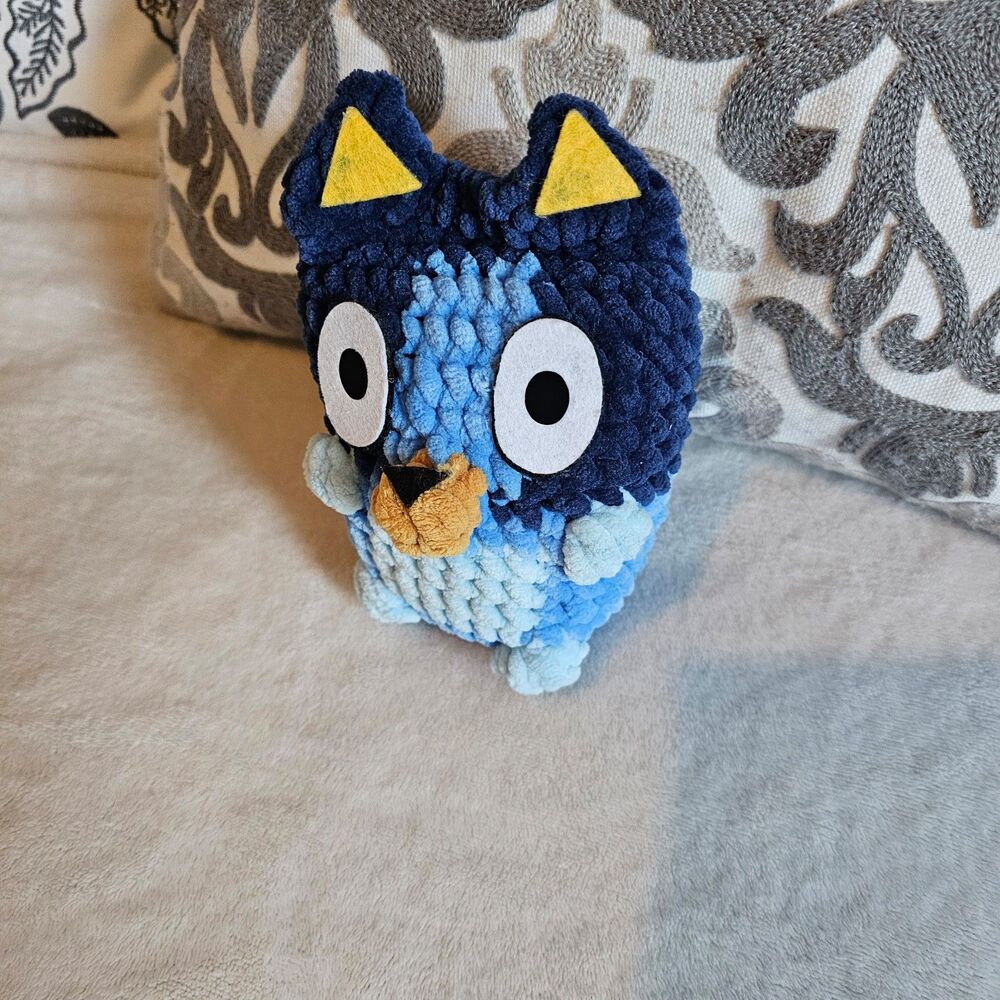 Handmade Crochet Blue Dog Plush - Soft Chenille Amigurumi Dog 6"